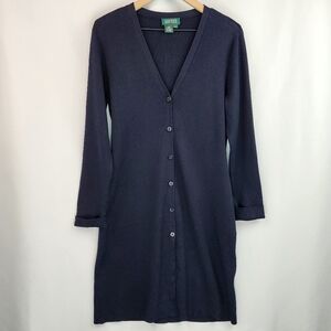 Lauren Ralph Lauren Women's Silk Button Up Knit Sweater Long Cardigan Size L